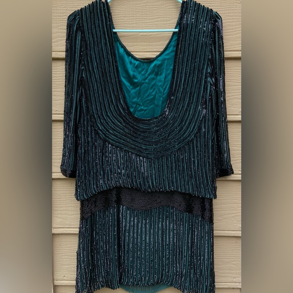 Cocktail Dress Blouson Black/Green Embellished - Picture 6 of 15